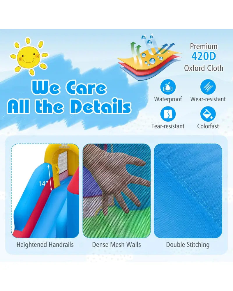 4-in-1 Kids Bouncer with Long Slide and Jumping Area for Yard and Lawn with 680W Blower - Multicolor - Bounce House