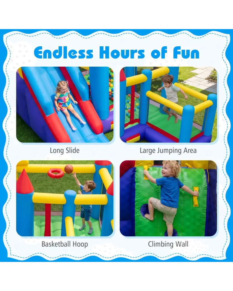 4-in-1 Kids Bouncer with Long Slide and Jumping Area for Yard and Lawn with 680W Blower - Multicolor - Bounce House