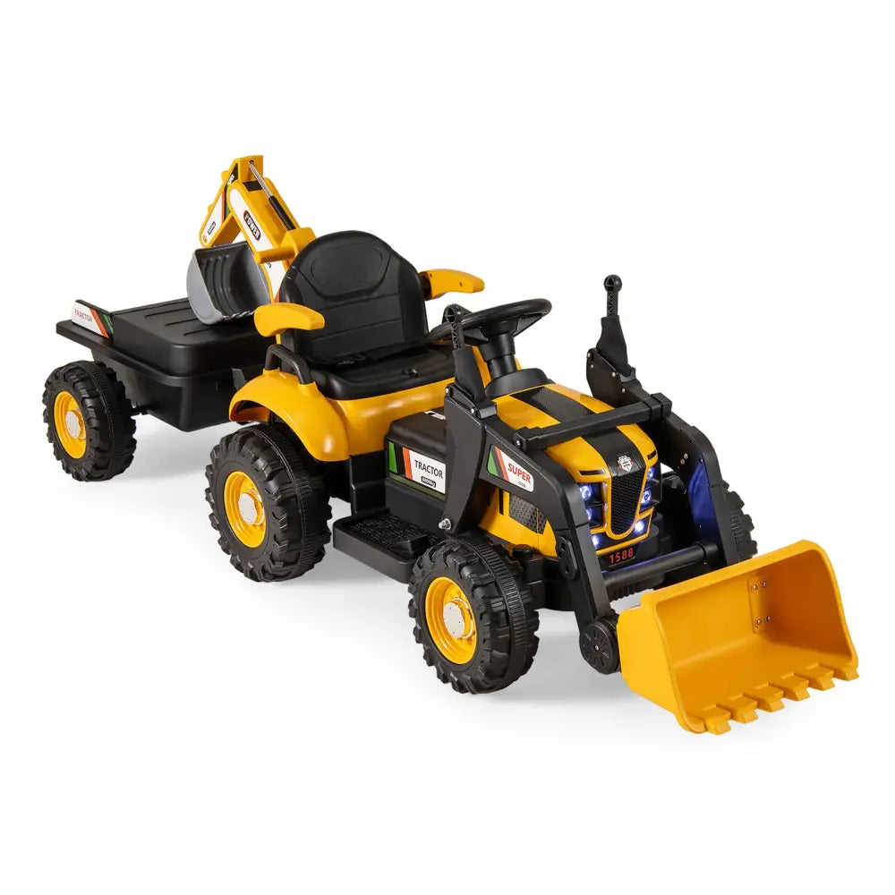 4-in-1 Kids Ride on Tractor 12V Excavator Bulldozer with Remote Control-Yellow - Yellow - Powered Ride On Toys