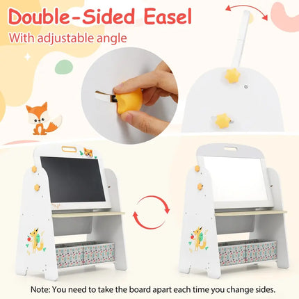 4-in-1 Kids Table and Chair Set Art Easel with Magnetic Whiteboard and Bookshelf-Natural - Natural - Kids Table & Chair