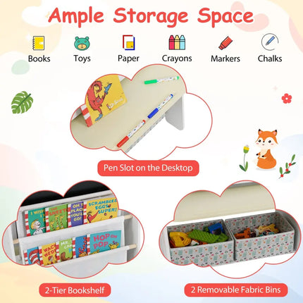 4-in-1 Kids Table and Chair Set Art Easel with Magnetic Whiteboard and Bookshelf-Natural - Natural - Kids Table & Chair