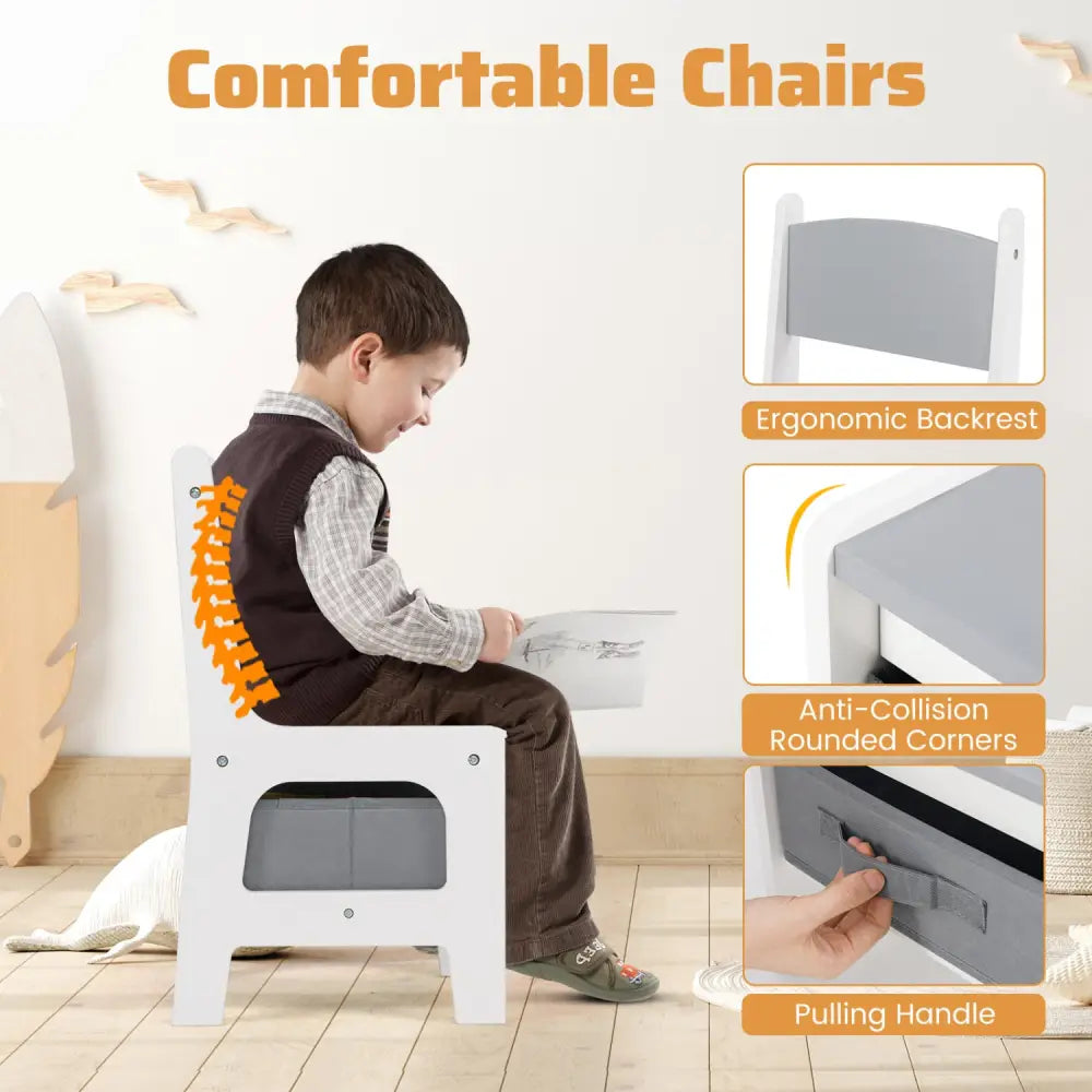 4 in 1 Kids Toddler Activity Table and Chairs Set with Reversible Tabletop-Grey - Gray - Kids Table & Chair Sets