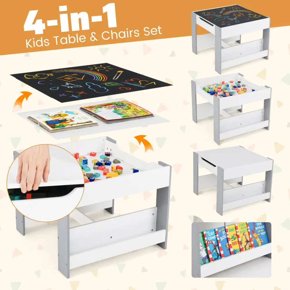 4 in 1 Kids Toddler Activity Table and Chairs Set with Reversible Tabletop-Grey - Gray - Kids Table & Chair Sets