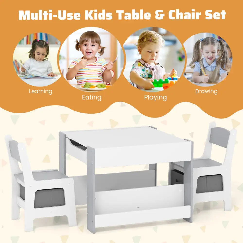 4 in 1 Kids Toddler Activity Table and Chairs Set with Reversible Tabletop-Grey - Gray - Kids Table & Chair Sets