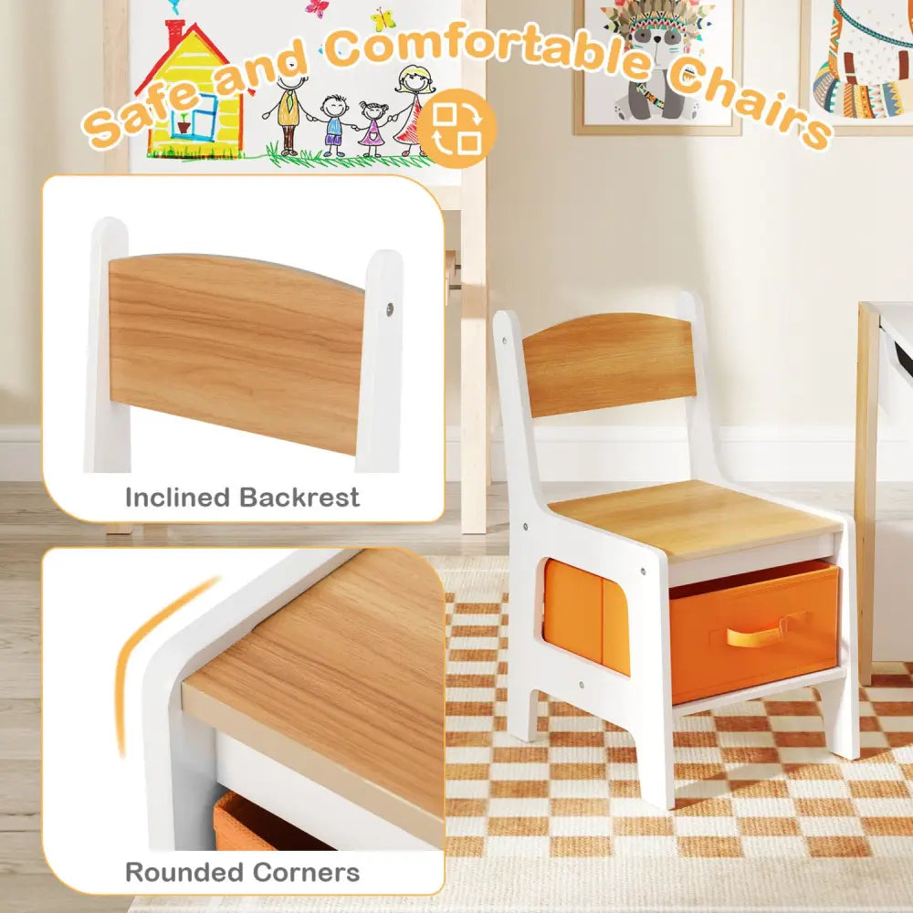 4 in 1 Kids Toddler Activity Table and Chairs Set with Reversible Tabletop-Natural - Natural - Kids Table & Chair Sets