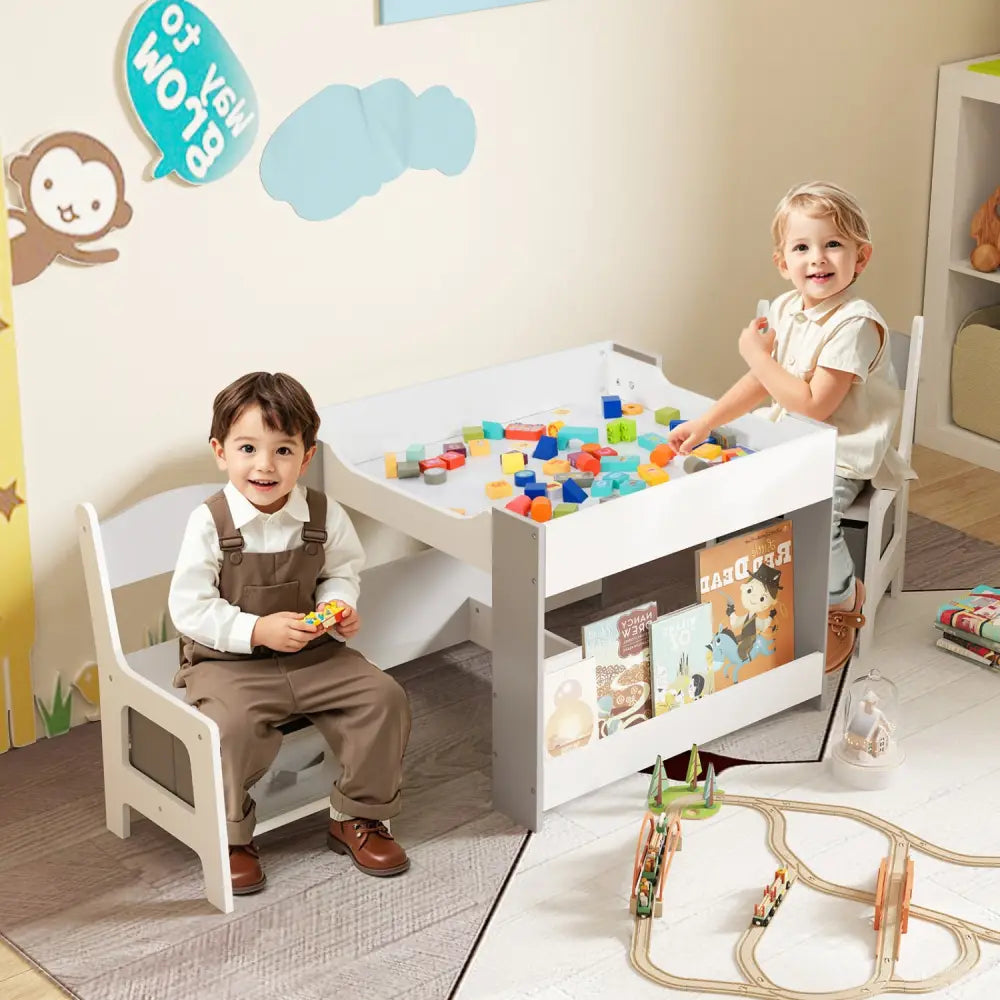 4 in 1 Kids Toddler Activity Table and Chairs Set with Reversible Tabletop-Grey - Gray - Kids Table & Chair Sets