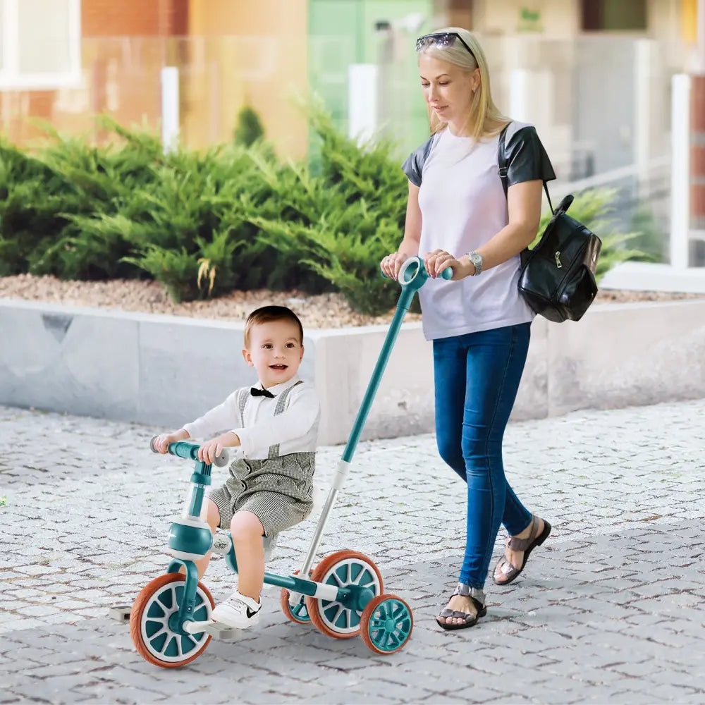 4-in-1 Kids Tricycle with Adjustable Parent Push Handle for 2-4 Years Old-Green - Green - Push & Pedal Ride On Toys
