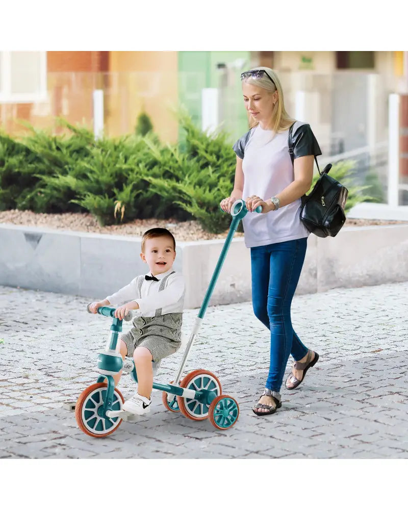 4-in-1 Kids Tricycle with Adjustable Parent Push Handle for 2-4 Years Old-Green - Green - Push & Pedal Ride On Toys