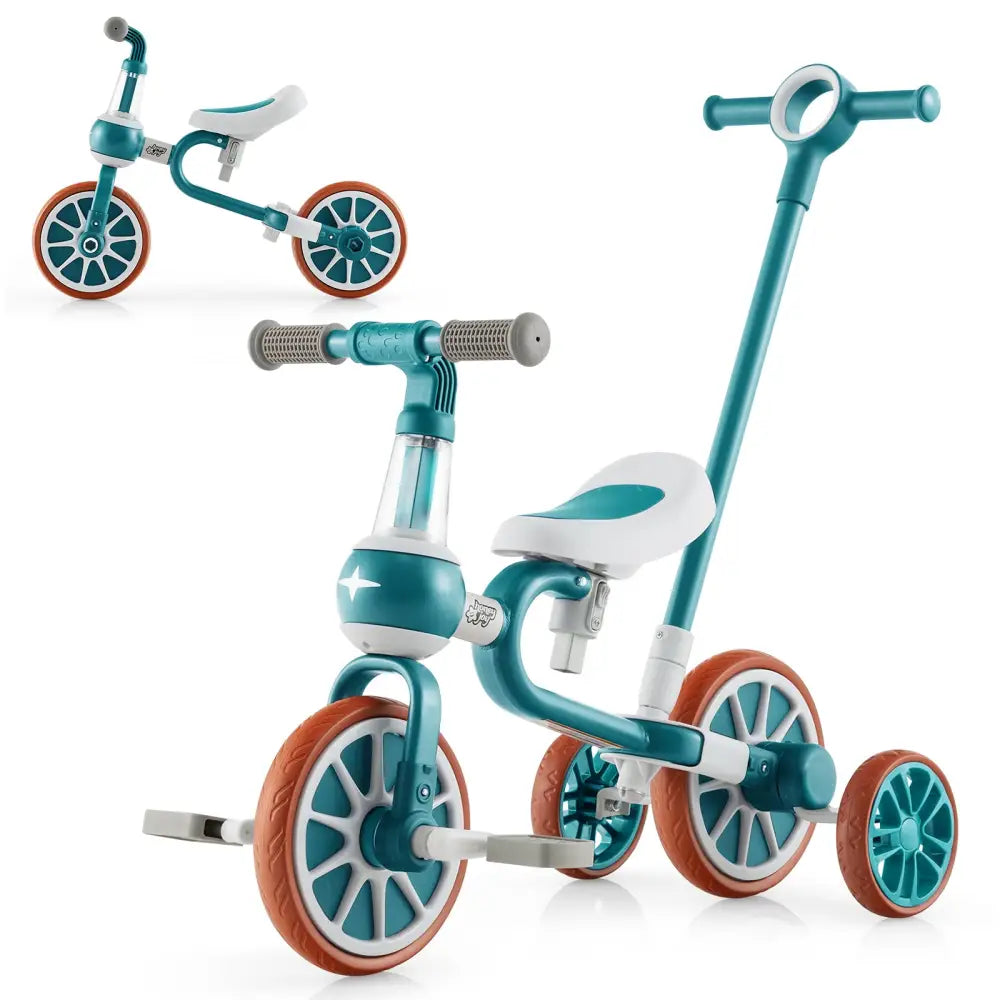 4-in-1 Kids Tricycle with Adjustable Parent Push Handle for 2-4 Years Old-Green - Green - Push & Pedal Ride On Toys