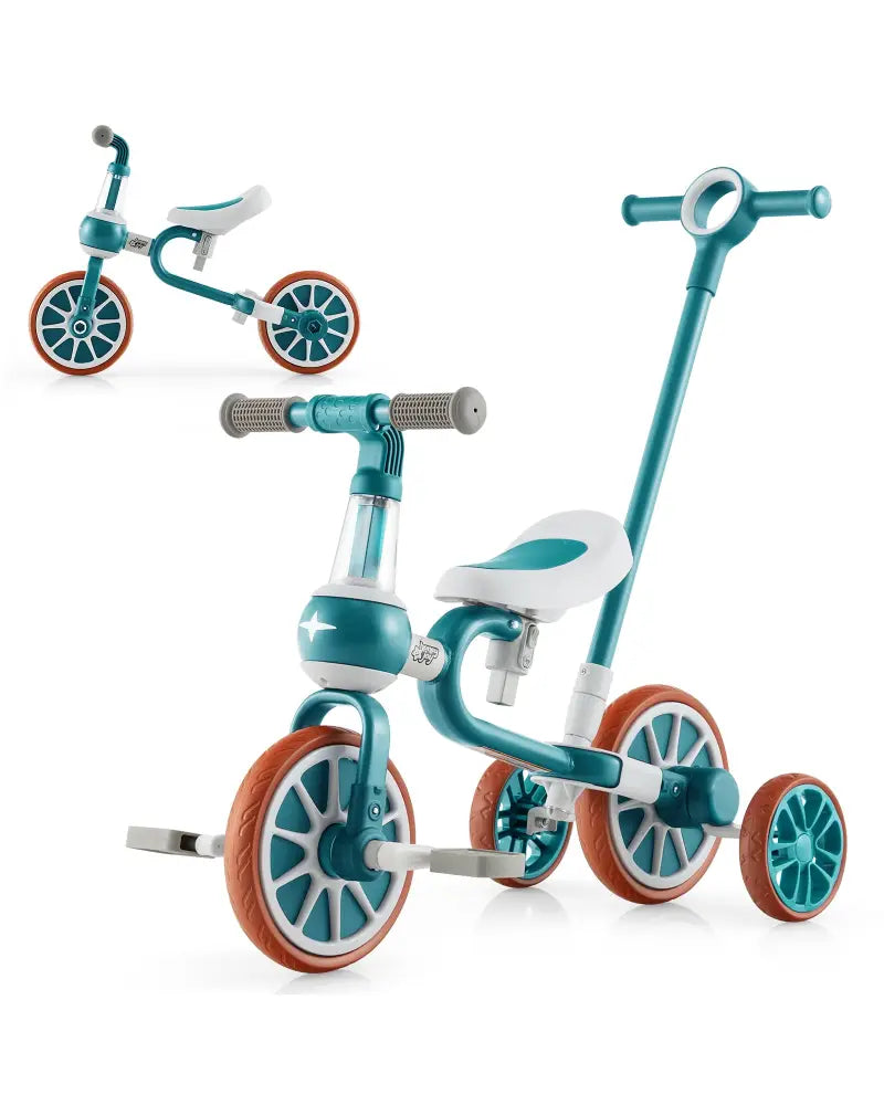 4-in-1 Kids Tricycle with Adjustable Parent Push Handle for 2-4 Years Old-Green - Green - Push & Pedal Ride On Toys