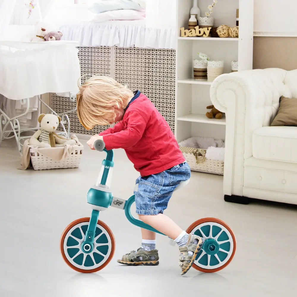 4-in-1 Kids Tricycle with Adjustable Parent Push Handle for 2-4 Years Old-Green - Green - Push & Pedal Ride On Toys