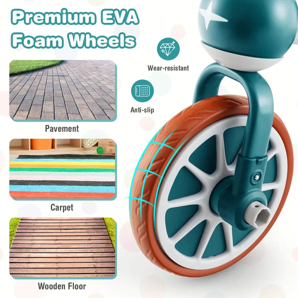 4-in-1 Kids Tricycle with Adjustable Parent Push Handle for 2-4 Years Old-Green - Green - Push & Pedal Ride On Toys