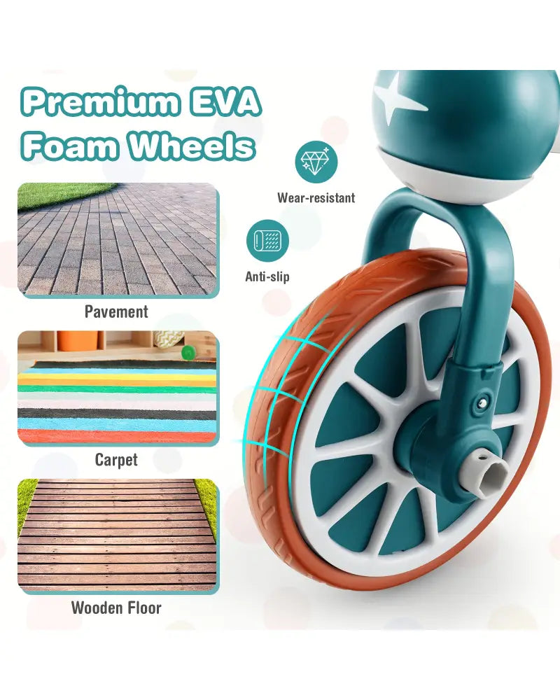 4-in-1 Kids Tricycle with Adjustable Parent Push Handle for 2-4 Years Old-Green - Green - Push & Pedal Ride On Toys