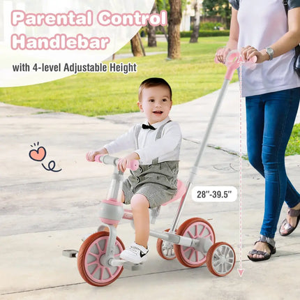 4-in-1 Kids Trike Bike with Adjustable Parent Push Handle and Seat Height-Pink - Pink - Push & Pedal Ride On Toys