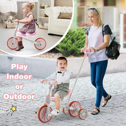 4-in-1 Kids Trike Bike with Adjustable Parent Push Handle and Seat Height-Pink - Pink - Push & Pedal Ride On Toys