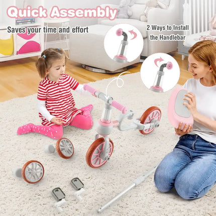 4-in-1 Kids Trike Bike with Adjustable Parent Push Handle and Seat Height-Pink - Pink - Push & Pedal Ride On Toys
