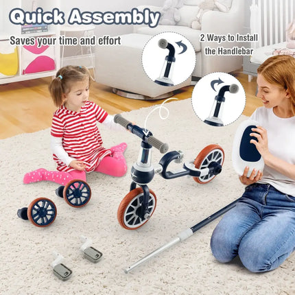 4 - in - 1 Kids Trike Bike with Adjustable Parent Push Handle and Seat Height - Navy - Oasis Home Essentials