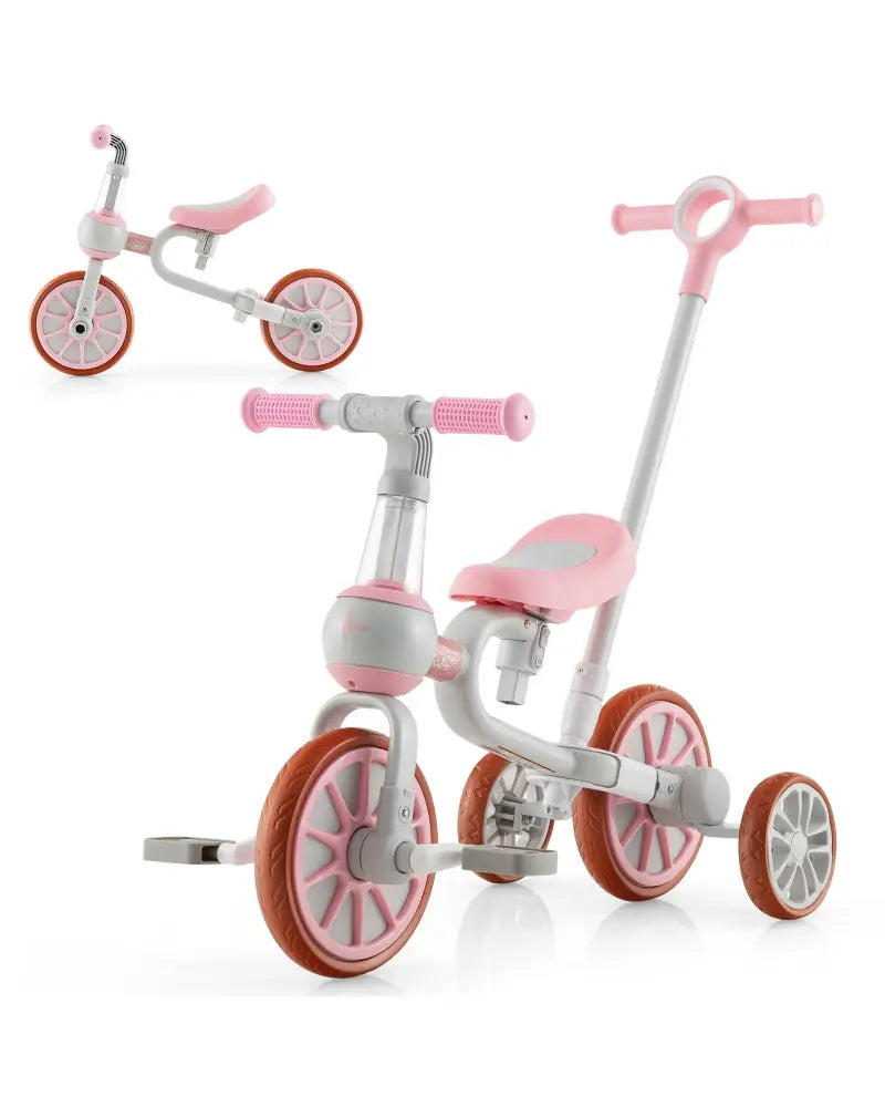4-in-1 Kids Trike Bike with Adjustable Parent Push Handle and Seat Height-Pink - Pink - Push & Pedal Ride On Toys