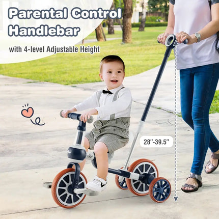 4 - in - 1 Kids Trike Bike with Adjustable Parent Push Handle and Seat Height - Navy - Oasis Home Essentials