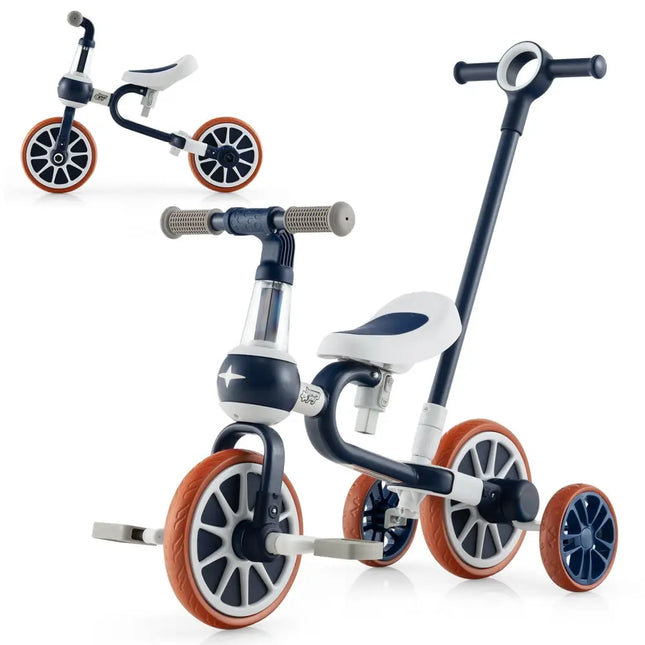 4 - in - 1 Kids Trike Bike with Adjustable Parent Push Handle and Seat Height - Navy - Oasis Home Essentials
