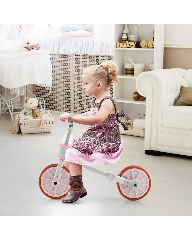 4-in-1 Kids Trike Bike with Adjustable Parent Push Handle and Seat Height-Pink - Pink - Push & Pedal Ride On Toys
