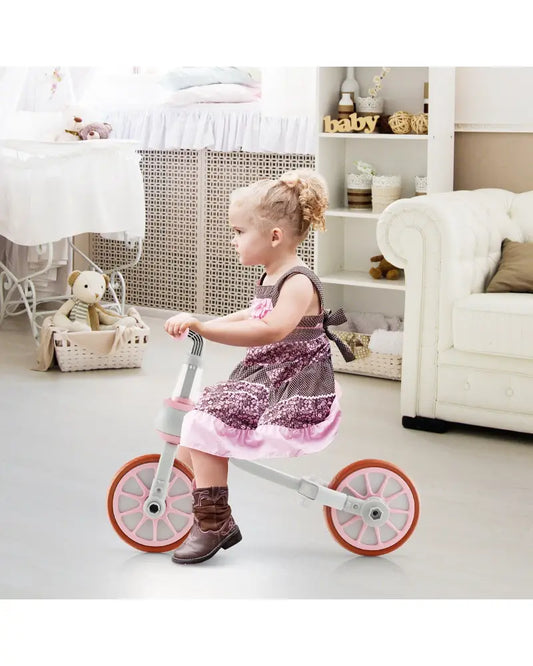4-in-1 Kids Trike Bike with Adjustable Parent Push Handle and Seat Height-Pink - Pink - Push & Pedal Ride On Toys