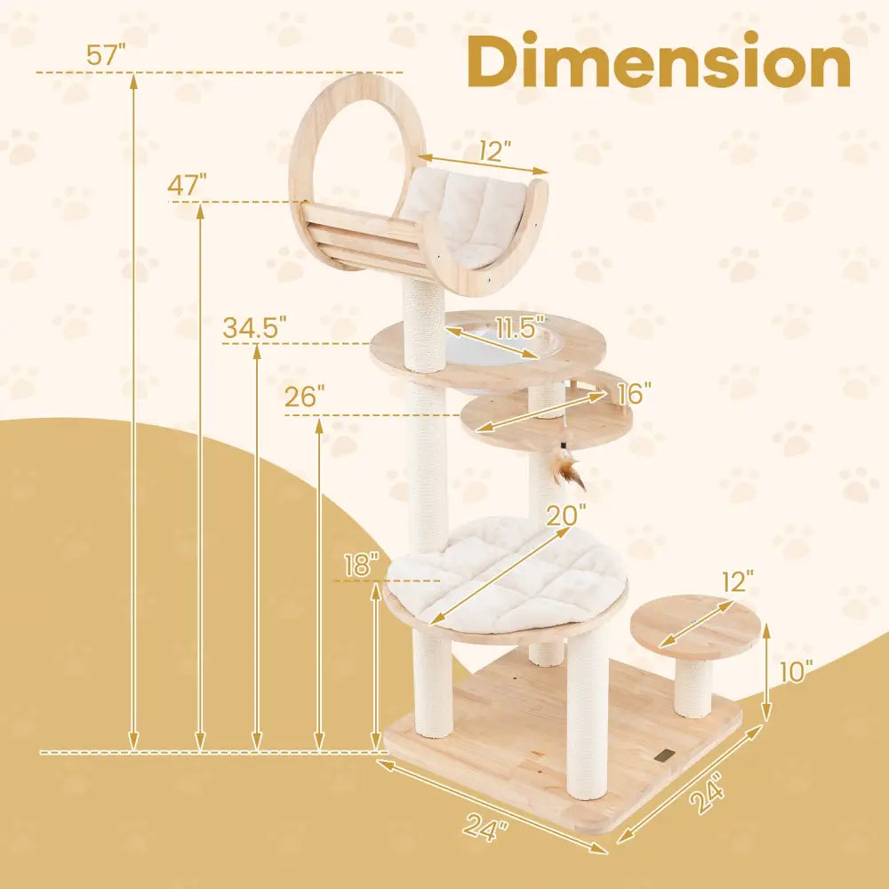 4-in-1 Large Wooden Cat Tower with Space Capsule Nest for Indoor Cats - Beige - Cat Trees Condos & Scratchers
