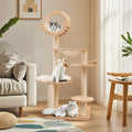 4-in-1 Large Wooden Cat Tower with Space Capsule Nest for Indoor Cats - Beige - Cat Trees Condos & Scratchers