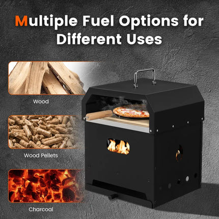 4-in-1 Outdoor Portable Pizza Oven with 12 Inch Pizza Stone - Black - Outdoor Grills