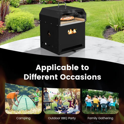 4-in-1 Outdoor Portable Pizza Oven with 12 Inch Pizza Stone - Black - Outdoor Grills