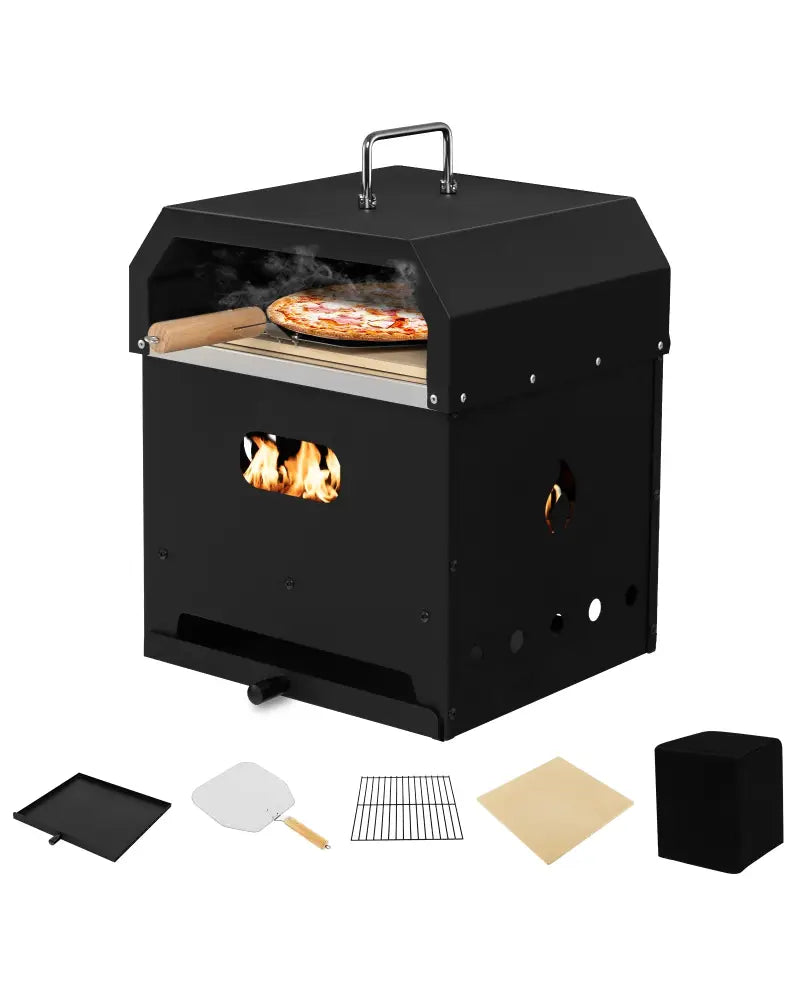 4-in-1 Outdoor Portable Pizza Oven with 12 Inch Pizza Stone - Black - Outdoor Grills