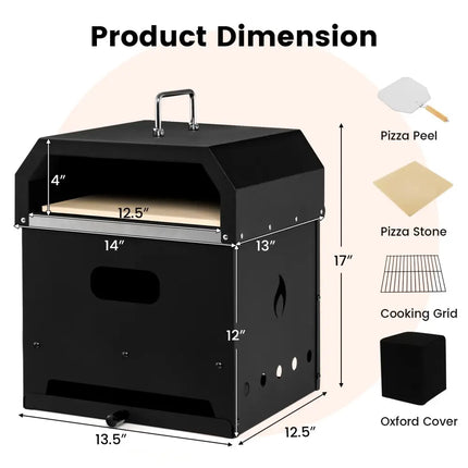 4-in-1 Outdoor Portable Pizza Oven with 12 Inch Pizza Stone - Black - Outdoor Grills