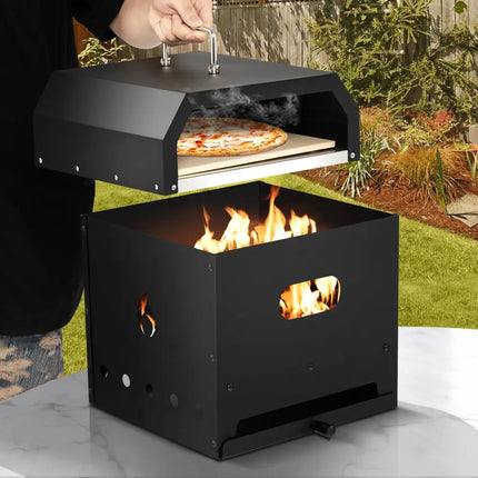 4-in-1 Outdoor Portable Pizza Oven with 12 Inch Pizza Stone - Black - Outdoor Grills