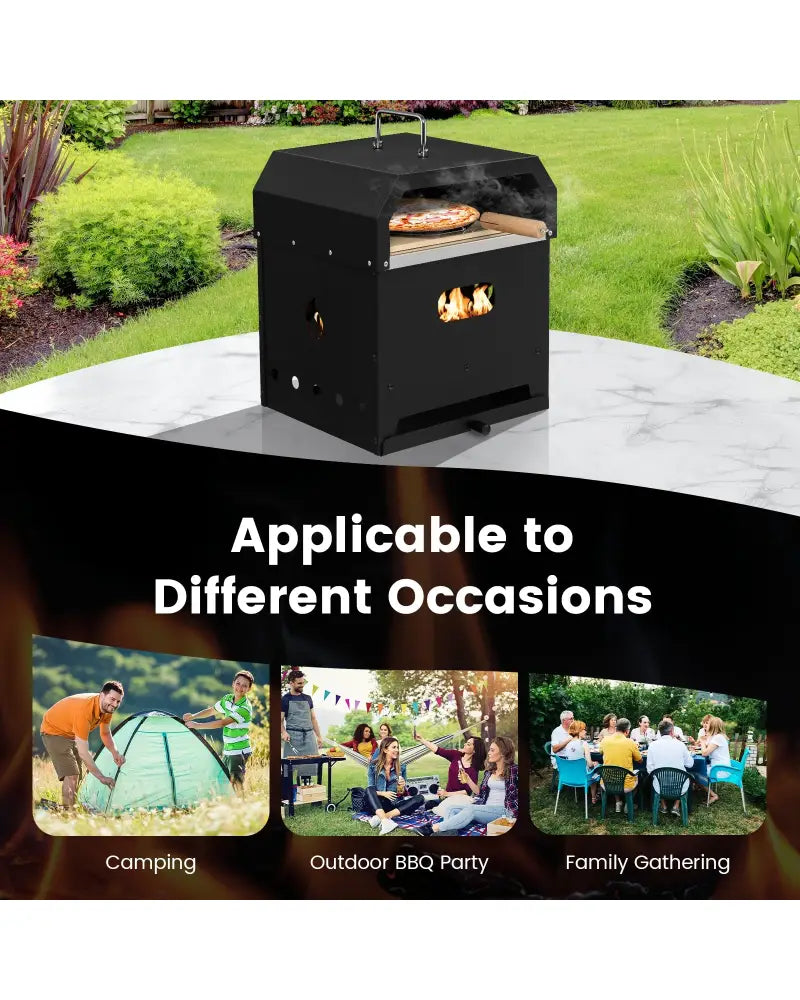 4-in-1 Outdoor Portable Pizza Oven with 12 Inch Pizza Stone - Black - Outdoor Grills