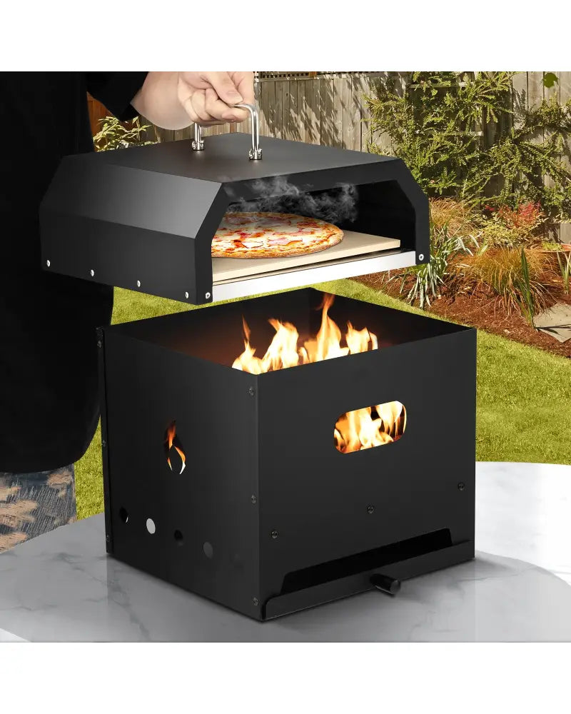 4-in-1 Outdoor Portable Pizza Oven with 12 Inch Pizza Stone - Black - Outdoor Grills