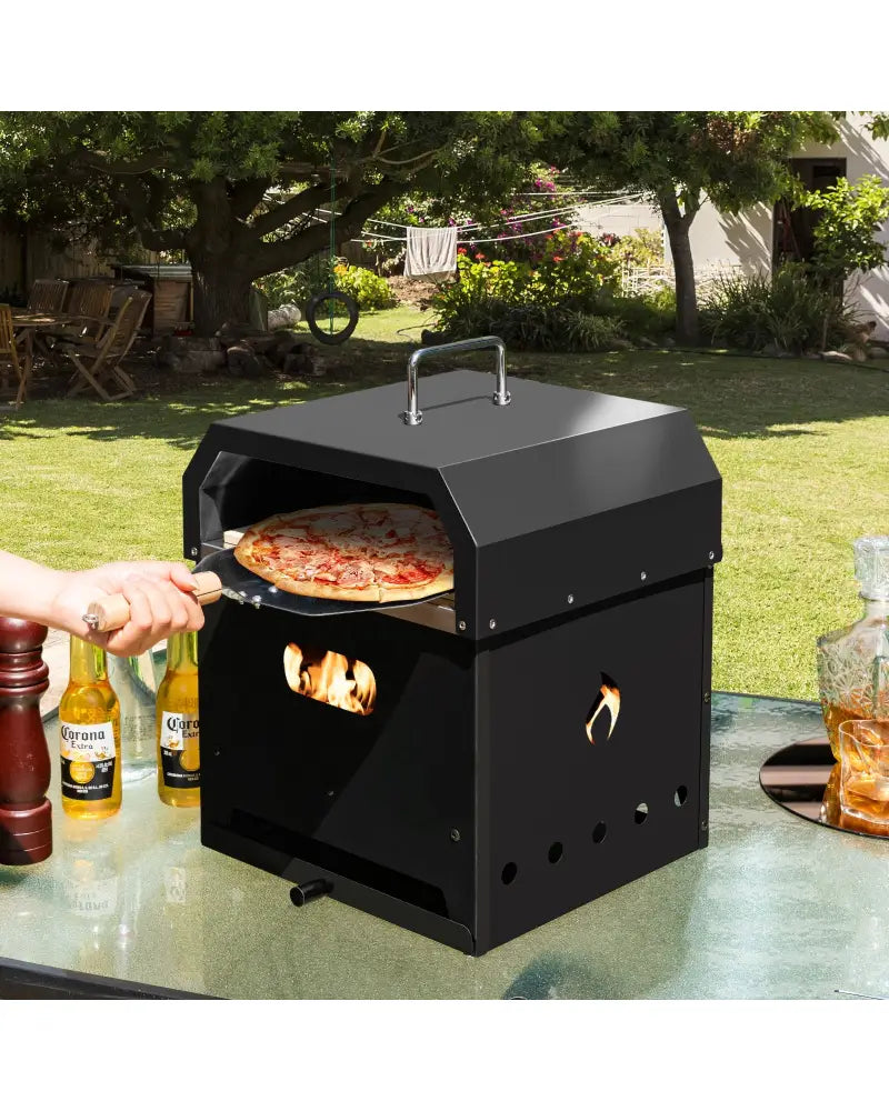 4-in-1 Outdoor Portable Pizza Oven with 12 Inch Pizza Stone - Black - Outdoor Grills