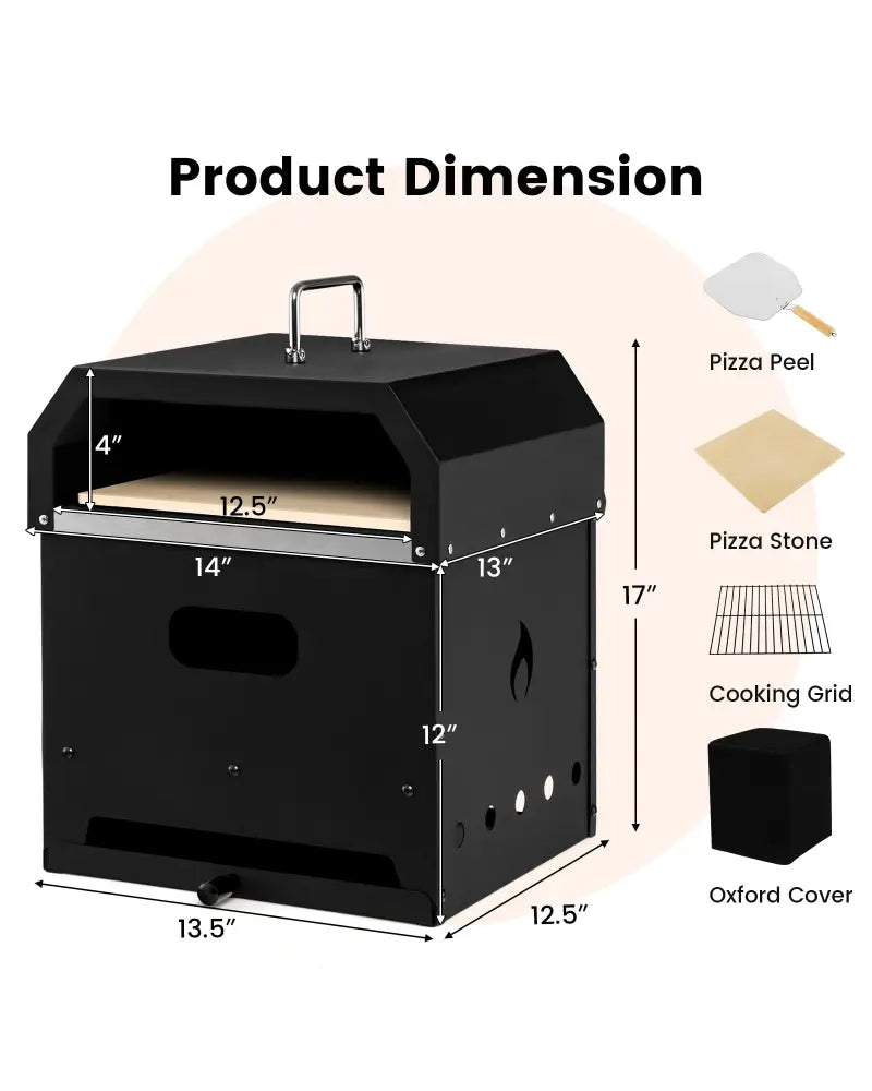 4-in-1 Outdoor Portable Pizza Oven with 12 Inch Pizza Stone - Black - Outdoor Grills