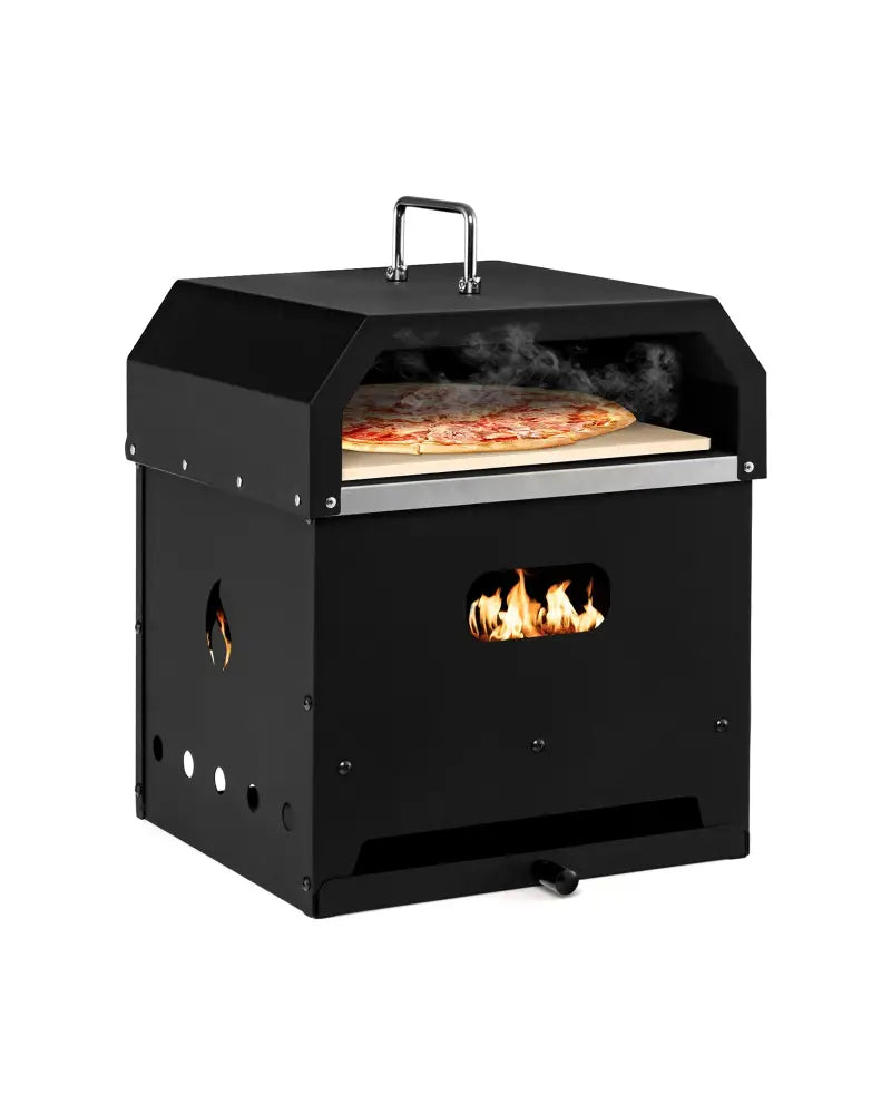 4-in-1 Outdoor Portable Pizza Oven with 12 Inch Pizza Stone - Black - Outdoor Grills