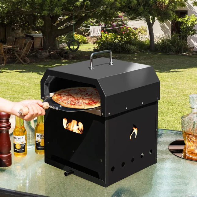4-in-1 Outdoor Portable Pizza Oven with 12 Inch Pizza Stone - Black - Outdoor Grills