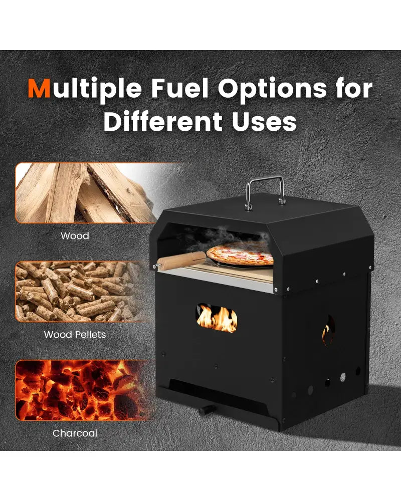 4-in-1 Outdoor Portable Pizza Oven with 12 Inch Pizza Stone - Black - Outdoor Grills