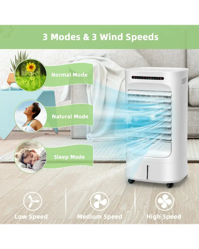 4-in-1 Portable Evaporative Air Cooler with Timer and 3 Modes-White - White - Air Coolers