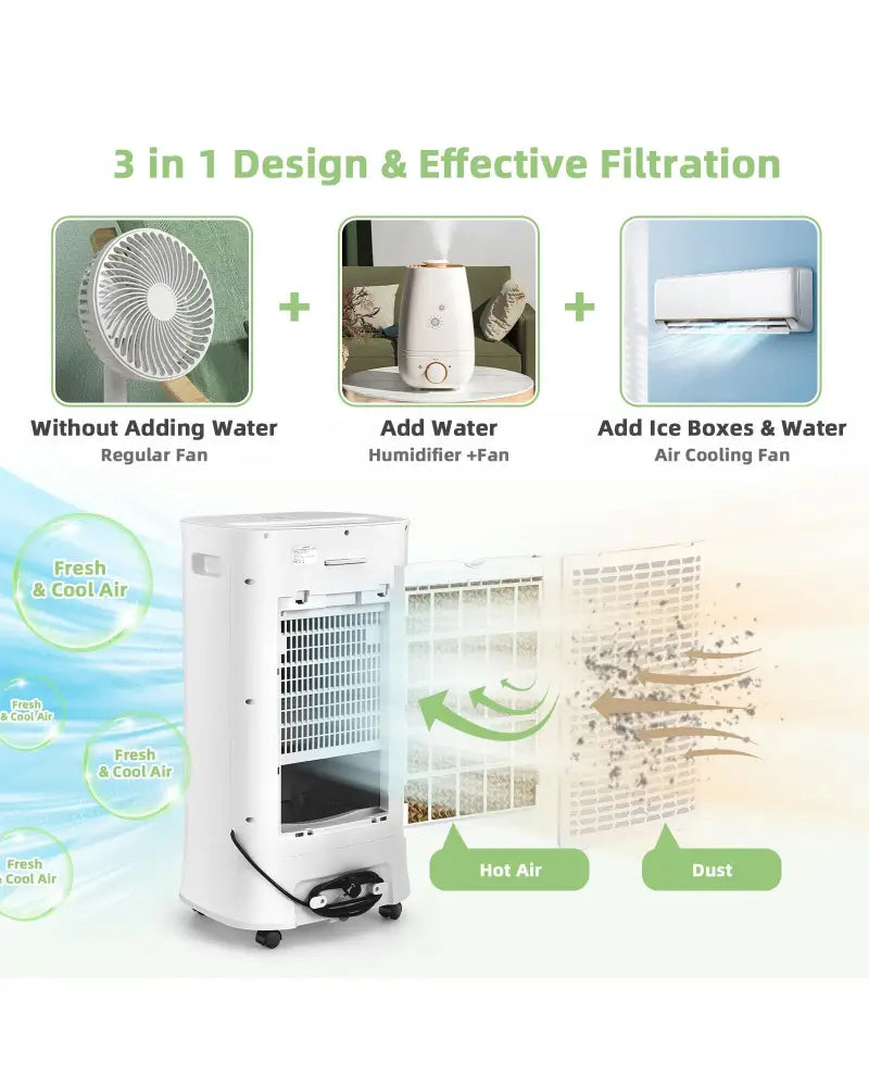 4-in-1 Portable Evaporative Air Cooler with Timer and 3 Modes-White - White - Air Coolers
