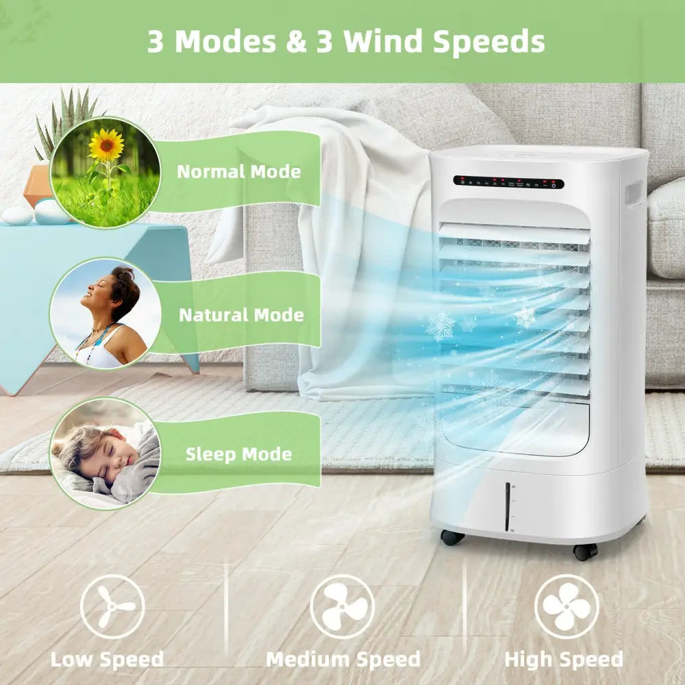 4-in-1 Portable Evaporative Air Cooler with Timer and 3 Modes-White - White - Air Coolers