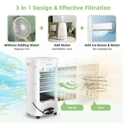 4-in-1 Portable Evaporative Air Cooler with Timer and 3 Modes-White - White - Air Coolers