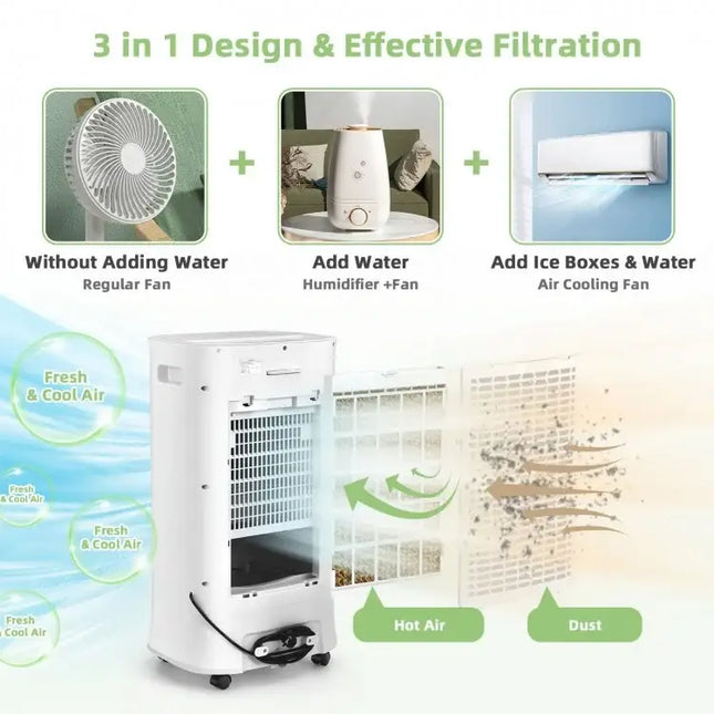 4-in-1 Portable Evaporative Air Cooler with Timer and 3 Modes-White - White - Air Coolers
