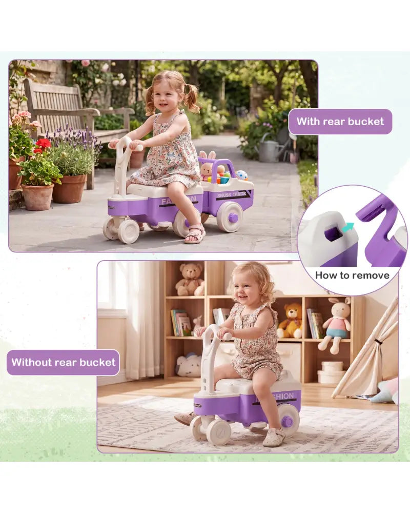 4 in 1 Ride on Push Car with Music and Under-Seat Storage for Boys Girls-Purple - Purple - Push & Pedal Ride On Toys