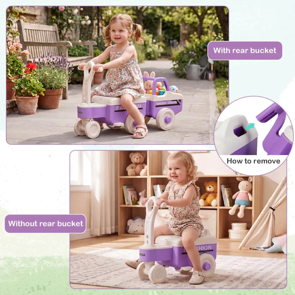 4 in 1 Ride on Push Car with Music and Under-Seat Storage for Boys Girls-Purple - Purple - Push & Pedal Ride On Toys