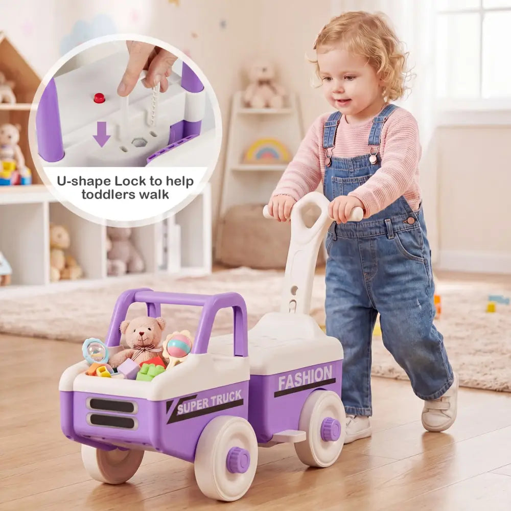 4 in 1 Ride on Push Car with Music and Under-Seat Storage for Boys Girls-Purple - Purple - Push & Pedal Ride On Toys