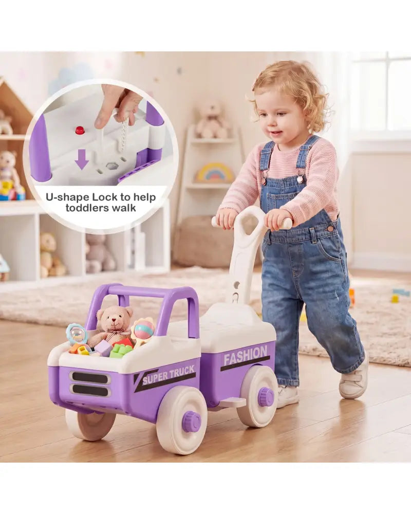 4 in 1 Ride on Push Car with Music and Under-Seat Storage for Boys Girls-Purple - Purple - Push & Pedal Ride On Toys