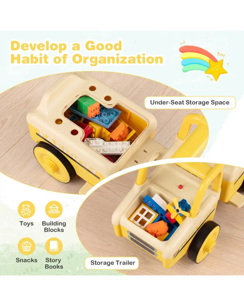 4 in 1 Ride on Push Car with Music and Under-Seat Storage for Boys Girls-Yellow - Yellow - Push & Pedal Ride On Toys
